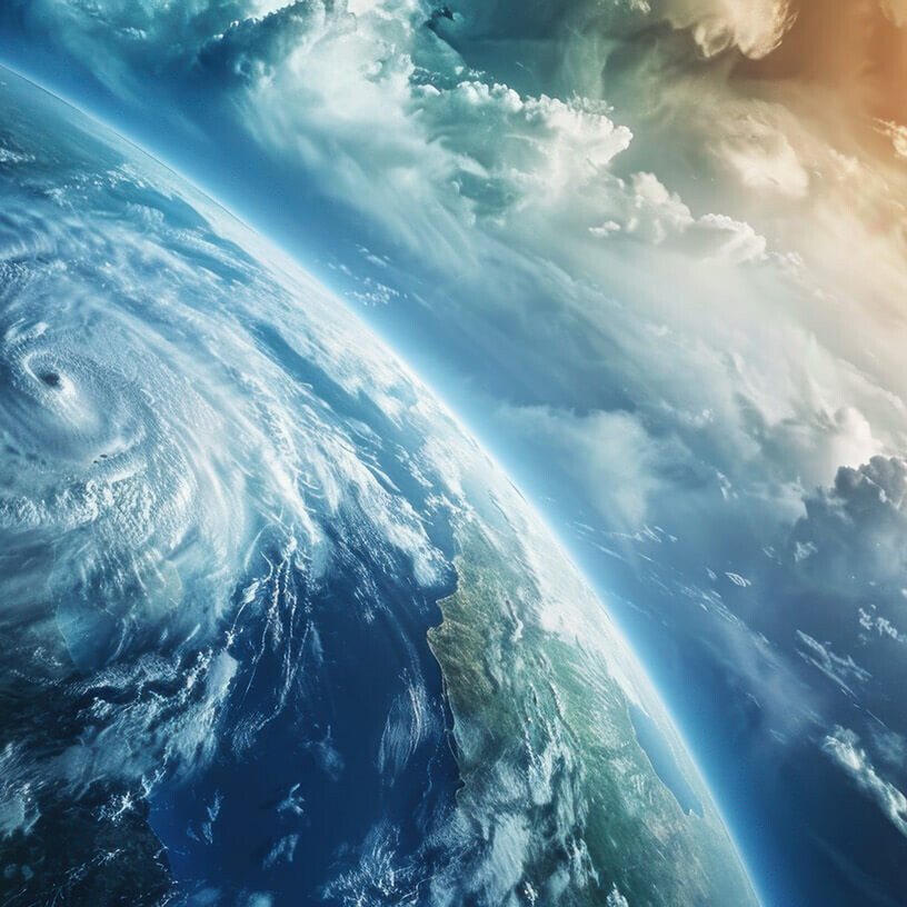 Close-up of Earth with sky in background