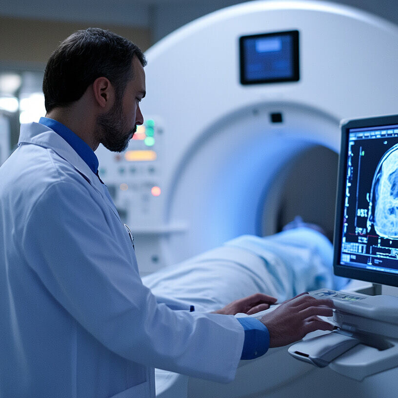 Doctor performing a CT scan